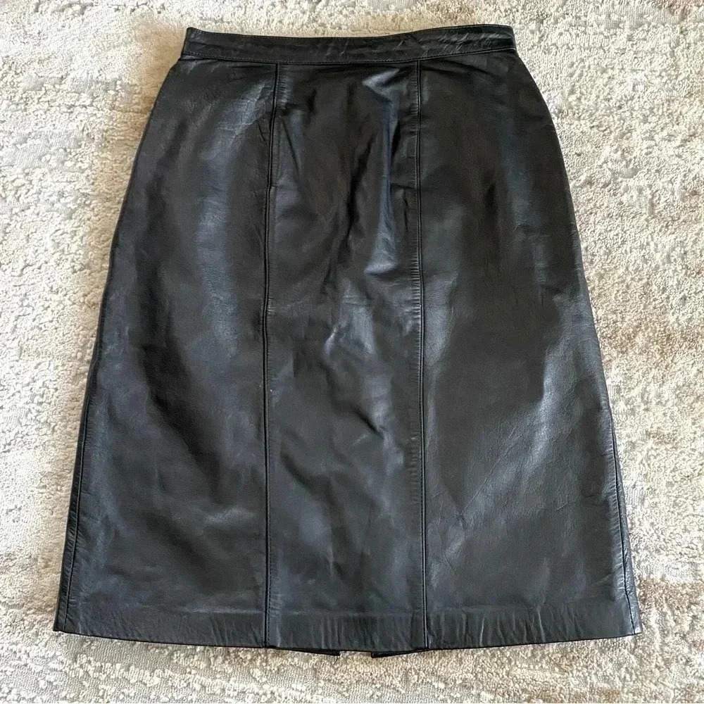 Evan Davies Petites Vintage 100% Leather Pencil Skirt Above Knee: 6